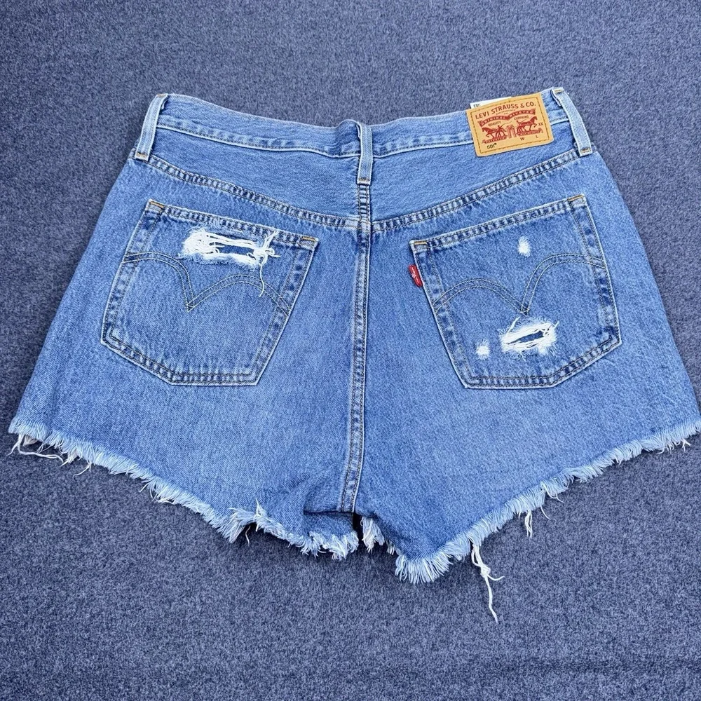 Levi's Denim Shorts Womens 30 Blue Distressed 501 Original Cut Off Summer Y2K